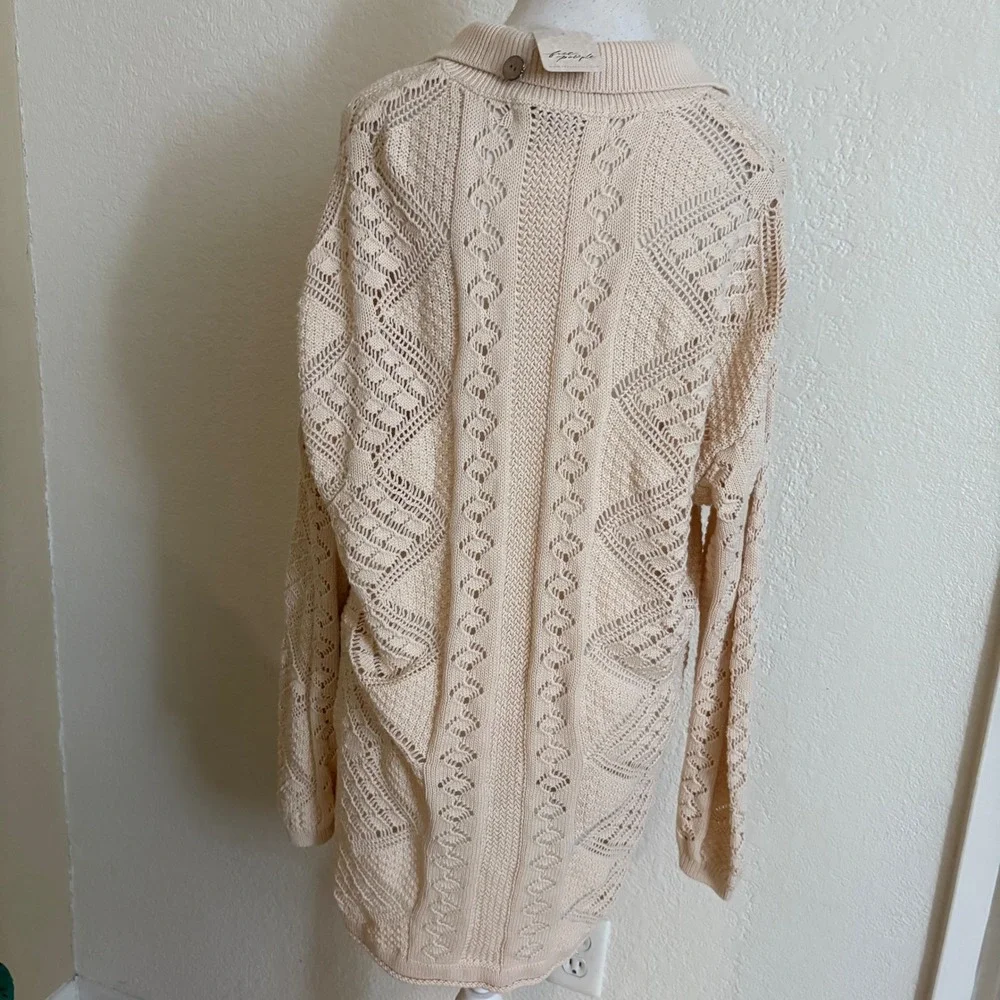 FREE PEOPLE BEACH Get Away Faux Crochet Cardigan Tan Size Medium‎ NWT